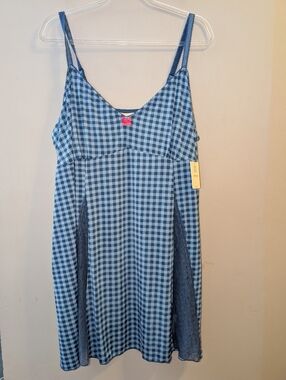 🆕 Deesse Blue Gingham Chemise W Lace Panels Women's Plus Size Lingerie 3X NWT